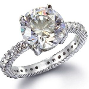 Diamonique brilliant CZ solitaire ETERNITY anniversary engagement silver ring
